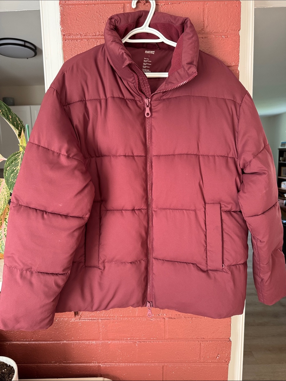girlfriend collective Burgundy Quilted Puffer Jacket Large